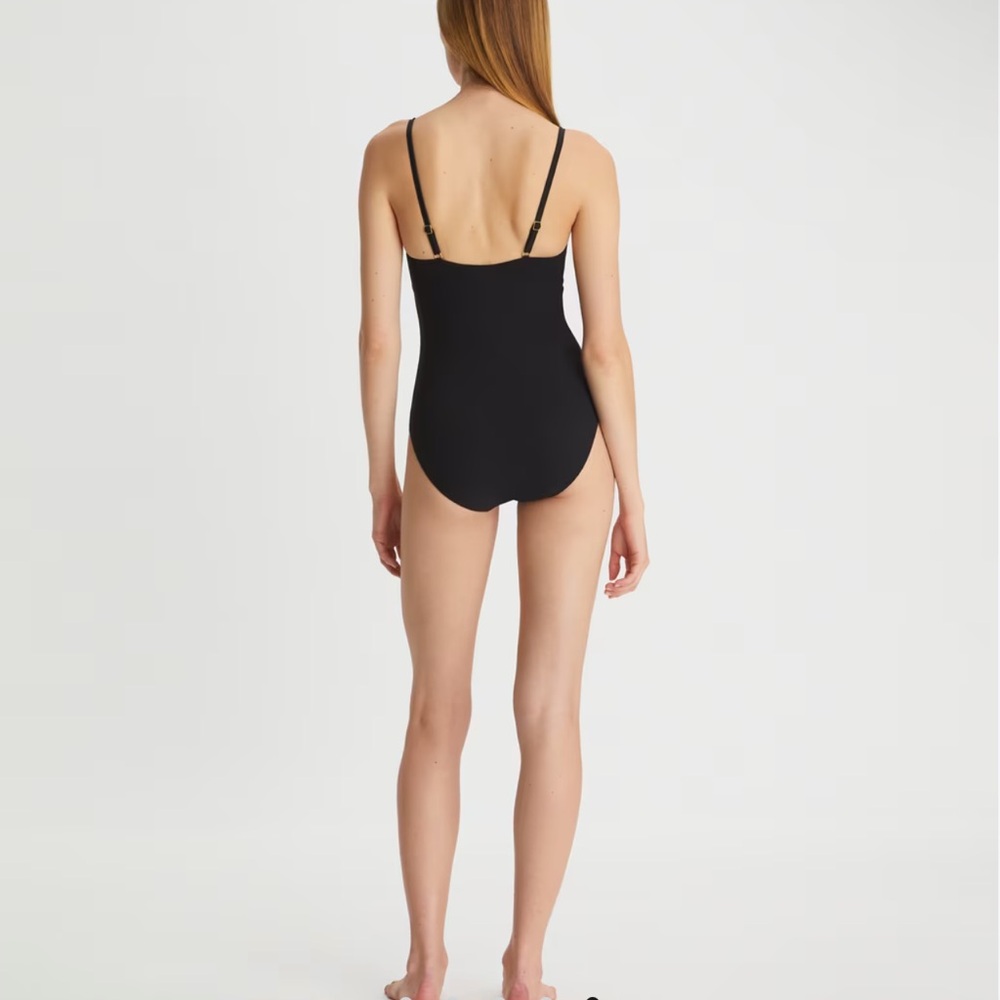Tory Burch Women's Solid Black Ruched Tie Front One Piece Swimsuit Size XS - Picture 4 of 8